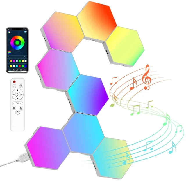 Main image of 8 Pack Hexagon LED Lights Wall Panels, Smart RGB Gaming Lights with APP & Music Sync, DIY Modular Hex Tiles, USB-Powered for Autism/Game Room/Party Decor