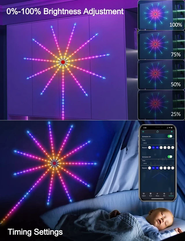 Alt view image 4 of 6 - Smart Firework LED Lights, RGB Dream Color LED Lights for Bedroom, LED Strip Lights with Remote App Control, Color Changing Music Sound Sync Light for Bedroom, Christmas Decorations