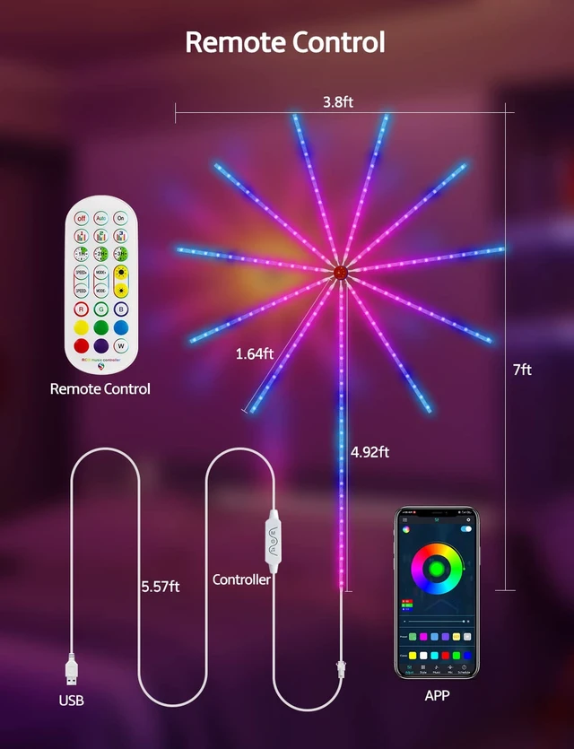 Alt view image 6 of 6 - Smart Firework LED Lights, RGB Dream Color LED Lights for Bedroom, LED Strip Lights with Remote App Control, Color Changing Music Sound Sync Light for Bedroom, Christmas Decorations