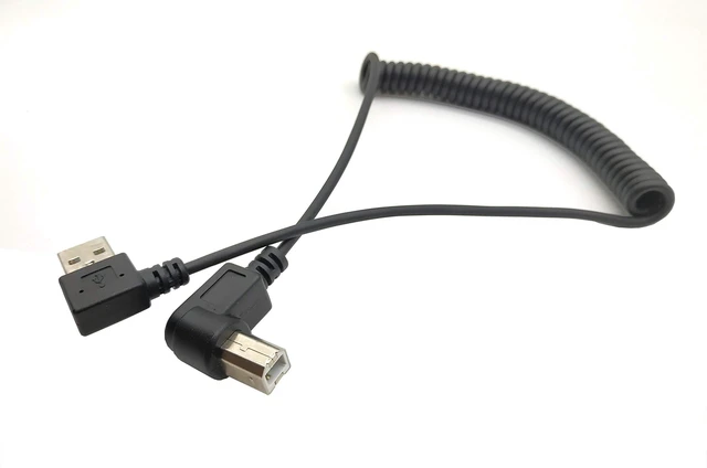 Main image of 4.9 Feet Right Angle Coiled USB Printer Cable, USB 2.0 Type A Male to Type B Male Spring Printer Scanner Cable(Right Angle)