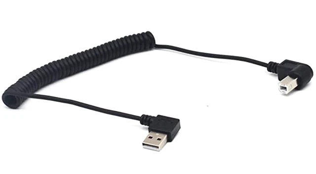 Alt view image 3 of 4 - 4.9 Feet Right Angle Coiled USB Printer Cable, USB 2.0 Type A Male to Type B Male Spring Printer Scanner Cable(Right Angle)