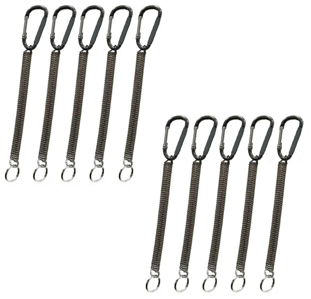 Main image of Coiled Lanyard Spring Coil Cord Keychain for Fishing Rod Tool Retractable Tether with Carabiner Clip (10pcs)