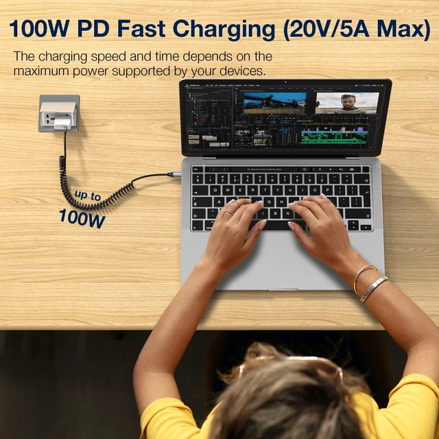 Alt view image 4 of 7 - Coiled USB C to USB C Cable 100W 3.3ft, USB C 3.2 Gen2 20Gbps Cable | 4K Video Retractable Type C Charger Cord Fast Charging for iPhone 17 16 Pro Max,MacBook Pro/Air,iPad Pro,Galaxy S26/S25/S24