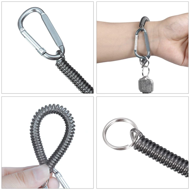 Alt view image 6 of 7 - Coiled Lanyard Spring Coil Cord Keychain for Fishing Rod Tool Retractable Tether with Carabiner Clip (10pcs)