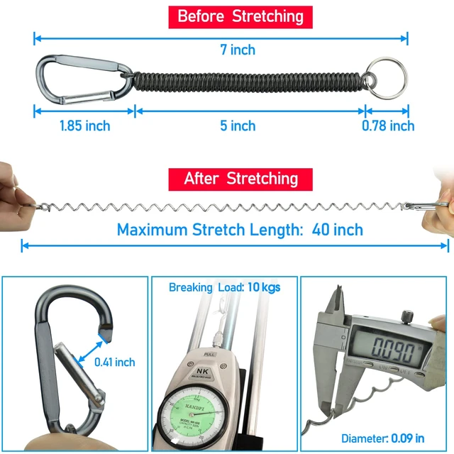 Alt view image 7 of 7 - Coiled Lanyard Spring Coil Cord Keychain for Fishing Rod Tool Retractable Tether with Carabiner Clip (10pcs)