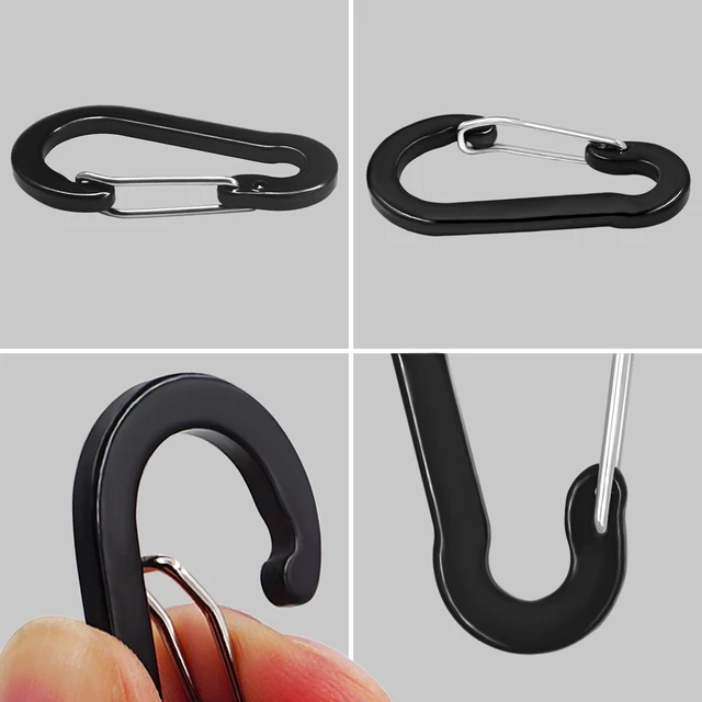 Alt view image 6 of 7 - Detachable Spiral Stretchy Coiled Lanyard with Carabiner | Ring and Quick Release Type, Outdoor Hunting Fishing Equipment Tool Tether Leash, Black 4pcs