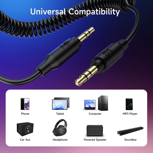 Alt view image 4 of 5 - 2-Pack Coiled 3.5mm Male to Male Audio Cable, 2 to 4ft | Stereo Audio Cable, Gold-Plated Connectors, Portable Coiled Design