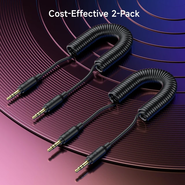 Alt view image 5 of 5 - 2-Pack Coiled 3.5mm Male to Male Audio Cable, 2 to 4ft | Stereo Audio Cable, Gold-Plated Connectors, Portable Coiled Design