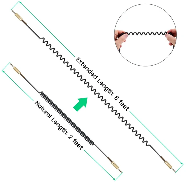 Alt view image 2 of 7 - Aux Cord Coiled Headphone Cable for Car, Stereo, Alexa Dot, Speaker