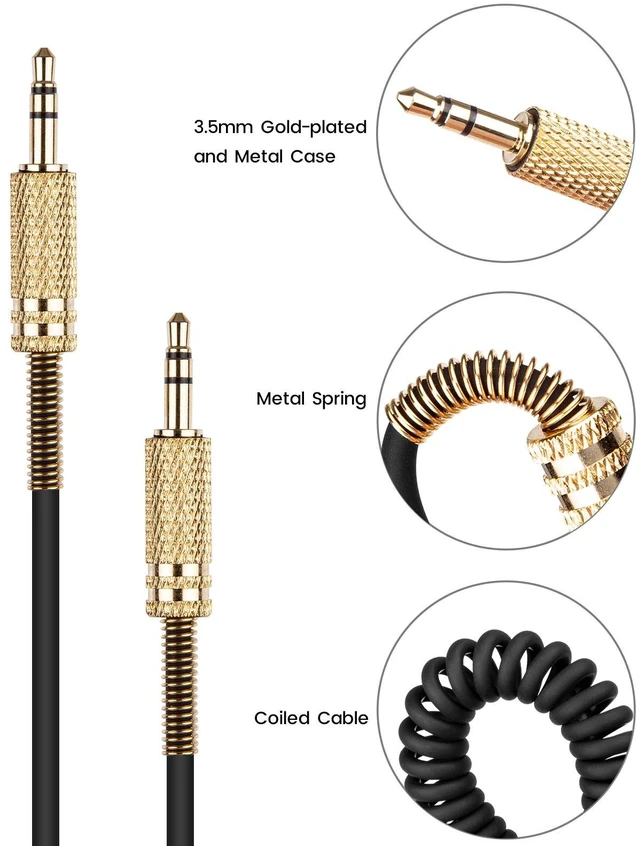 Alt view image 7 of 7 - Aux Cord Coiled Headphone Cable for Car, Stereo, Alexa Dot, Speaker