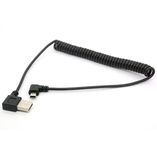 Alt view image 4 of 4 - Coiled Mini USB Cable, 90 Degree Spring USB 2.0 to Mini USB Cable Cord | Right Angle Charging and Sygn Mini USB Adapter Lead 1.5meter