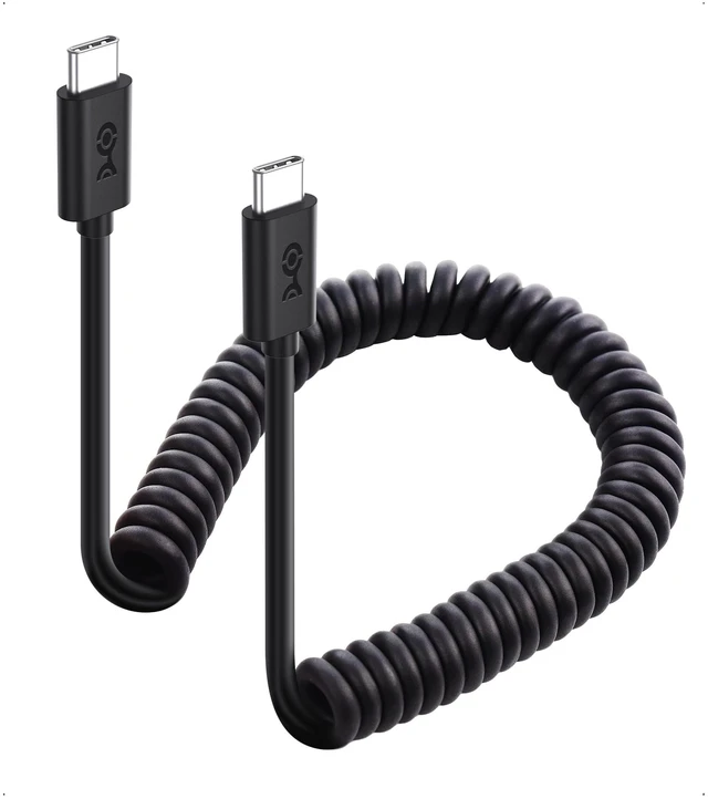 Main image of Coiled USB C to USB C Cable, 60W Charging, 1-4ft | 480Mbps Data, Compatible with Apple CarPlay, Android Auto, iPhone 17/16, Galaxy S24