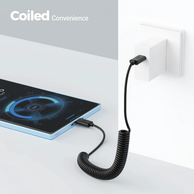 Alt view image 2 of 7 - Coiled USB C to USB C Cable, 60W Charging, 1-4ft | 480Mbps Data, Compatible with Apple CarPlay, Android Auto, iPhone 17/16, Galaxy S24