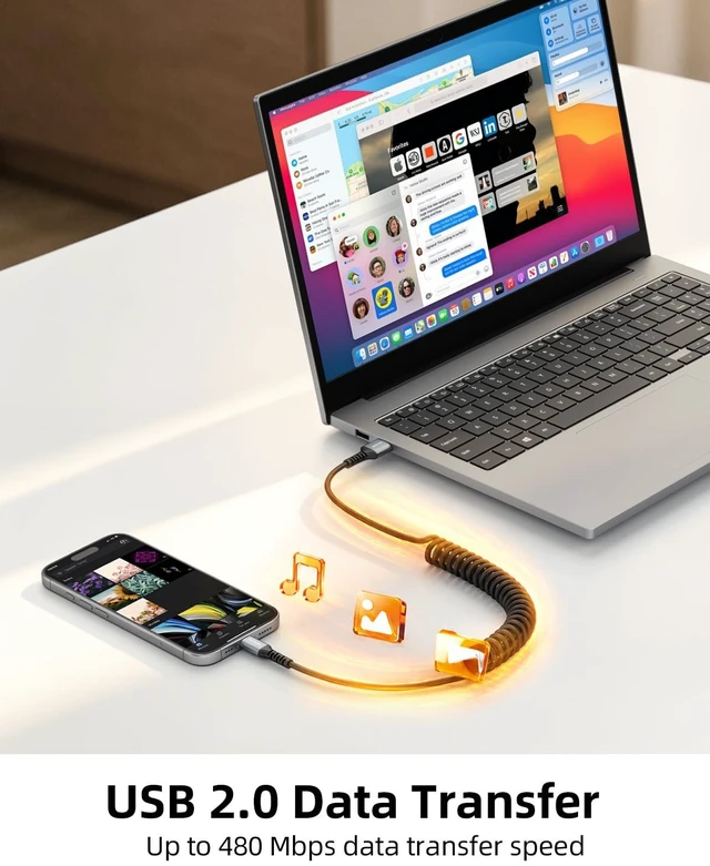 Alt view image 6 of 7 - Coiled USB C Cable for Car 2 Pack(1FT to 2FT), USB A to USB C Cable | Stretchable USB C Car Cable, Tangle-Free USB to USB C Cable,Fast Charging,Data Sync for iPhone 17, Galaxy S25, USB-C Devices