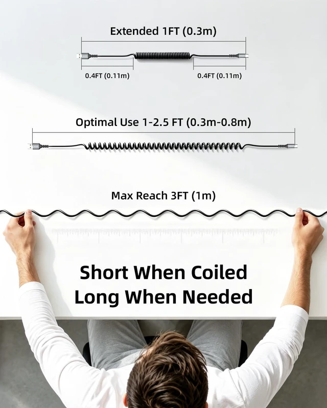 Alt view image 7 of 7 - Coiled USB C Cable for Car 2 Pack(1FT to 2FT), USB A to USB C Cable | Stretchable USB C Car Cable, Tangle-Free USB to USB C Cable,Fast Charging,Data Sync for iPhone 17, Galaxy S25, USB-C Devices