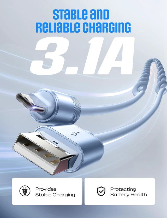 Alt view image 6 of 7 - Chubby Cable, Coiled Cable 2 Pack Car Play Cord | for Android Auto Short USB A to USB C Cable for iPhone 17/16/15, Samsung Galaxy S25/S24 A15/A14, Google Pixel 9/8, Blue 4FT