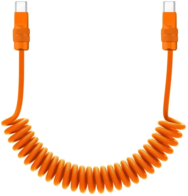 Main image of USB C to C 240W Braided Coiled Charging Cable, All Orange, 6FT | For iPhone 18/17/16/15 Series, MacBook iPad Pro/Air, Galaxy S26/S25/S24, Strong Elasticity Thick Type C Charger Cord