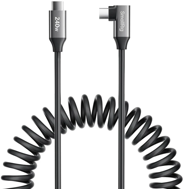Main image of USB C to USB C Coiled Data Cable (Straight to Angled), 240W PD 3.1 Fast Charging Cable, USB 2.0 Data Transfer, TPU Coiled Design, Aluminum Alloy Shell for iPhone, Laptops, Tablets & More-5730
