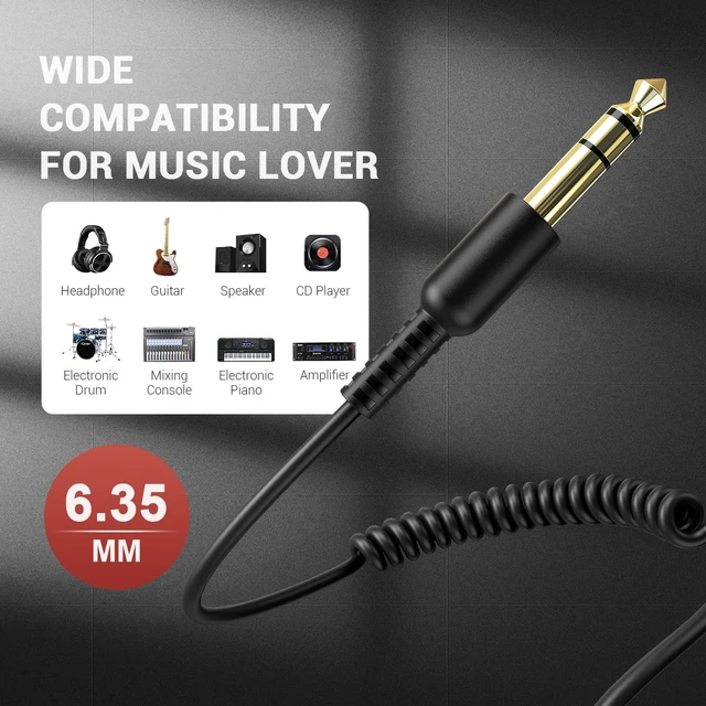 Alt view image 4 of 7 - Fusion A70 Headphones Audio Cable-6.35mm 1/4" Male to 3.5mm 1/8" Male TRS Stereo Audio Cable Jack 6.6-9.8FT for Guitar, Laptop, Speaker and Amplifiers, Mixers, Electric Guitars, Keyboards-Black