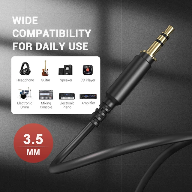Alt view image 5 of 7 - Fusion A70 Headphones Audio Cable-6.35mm 1/4" Male to 3.5mm 1/8" Male TRS Stereo Audio Cable Jack 6.6-9.8FT for Guitar, Laptop, Speaker and Amplifiers, Mixers, Electric Guitars, Keyboards-Black