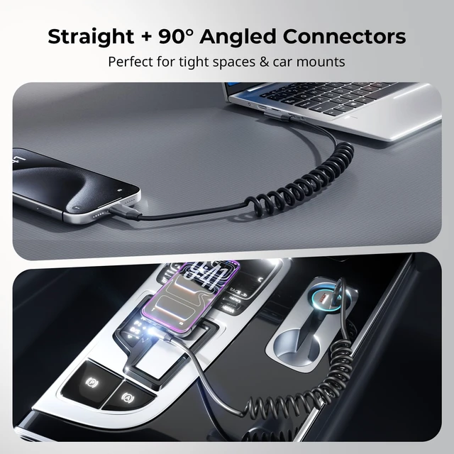 Alt view image 5 of 7 - USB C to USB C Coiled Data Cable (Straight to Angled), 240W PD 3.1 Fast Charging Cable, USB 2.0 Data Transfer, TPU Coiled Design, Aluminum Alloy Shell for iPhone, Laptops, Tablets & More-5730