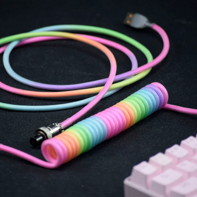 Alt view image 2 of 6 - Braided Keyboard Cables 1.5m Coiled Type-C to USB A with Detachable Aviator Connector.for Gaming Keyboard/Tablet (Rainbow)