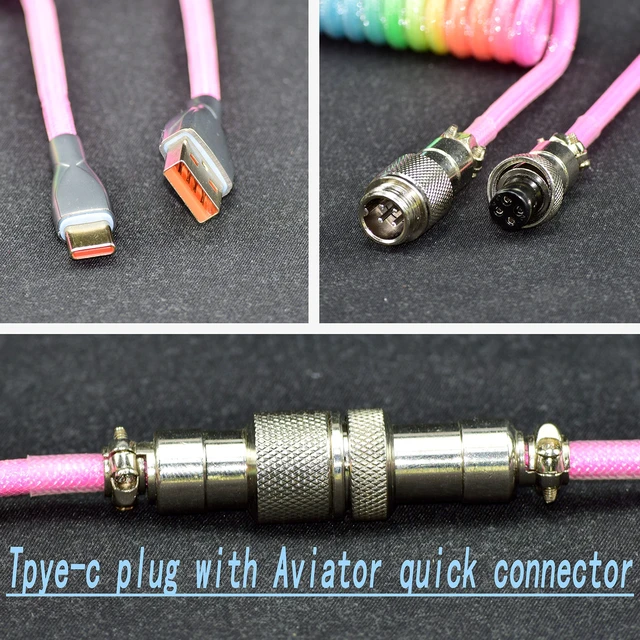 Alt view image 3 of 6 - Braided Keyboard Cables 1.5m Coiled Type-C to USB A with Detachable Aviator Connector.for Gaming Keyboard/Tablet (Rainbow)