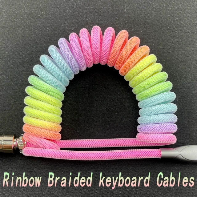 Alt view image 5 of 6 - Braided Keyboard Cables 1.5m Coiled Type-C to USB A with Detachable Aviator Connector.for Gaming Keyboard/Tablet (Rainbow)