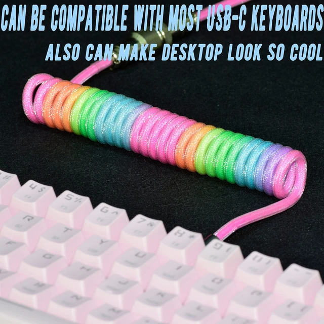 Alt view image 6 of 6 - Braided Keyboard Cables 1.5m Coiled Type-C to USB A with Detachable Aviator Connector.for Gaming Keyboard/Tablet (Rainbow)