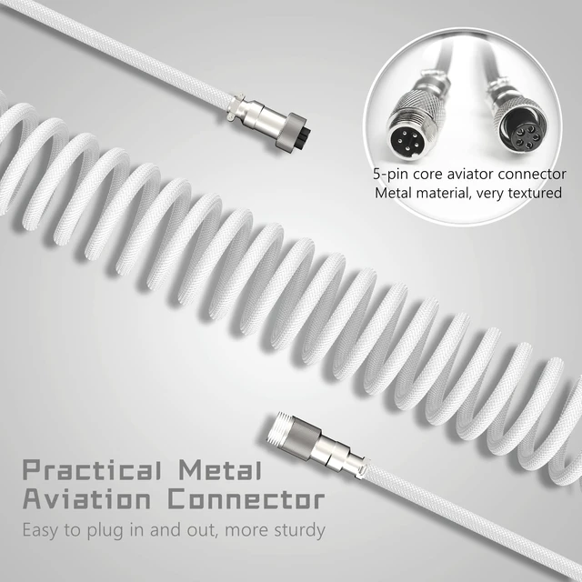 Alt view image 3 of 6 - Coiled Keyboard Cable - Detachable Aviator Coiled Cable White | Coiled Cable for Mechanical Gaming Keyboard, Type C to USB A Mix 5.9in for Gaming Key board and Cellphone, White