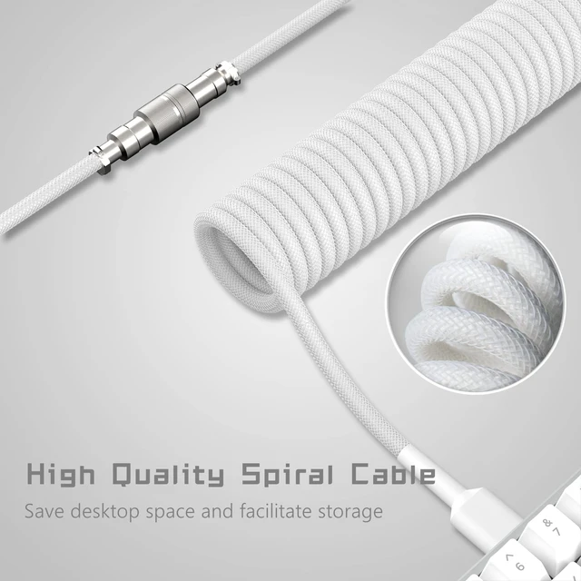 Alt view image 4 of 6 - Coiled Keyboard Cable - Detachable Aviator Coiled Cable White | Coiled Cable for Mechanical Gaming Keyboard, Type C to USB A Mix 5.9in for Gaming Key board and Cellphone, White
