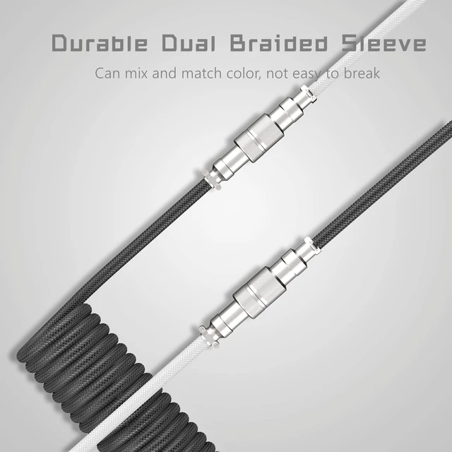 Alt view image 6 of 6 - Coiled Keyboard Cable - Detachable Aviator Coiled Cable White | Coiled Cable for Mechanical Gaming Keyboard, Type C to USB A Mix 5.9in for Gaming Key board and Cellphone, White