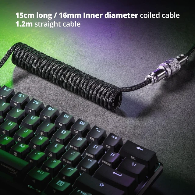 Alt view image 3 of 6 - Pro Custom Coiled USB C Cable for Gaming Keyboard, Double-Sleeved Mechanical Keyboard Cable with Detachable Metal Aviator, 1.5M USB-C to USB-A, Classic Black Color