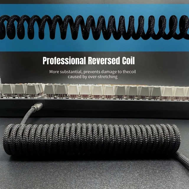 Alt view image 4 of 6 - Pro Custom Coiled USB C Cable for Gaming Keyboard, Double-Sleeved Mechanical Keyboard Cable with Detachable Metal Aviator, 1.5M USB-C to USB-A, Classic Black Color