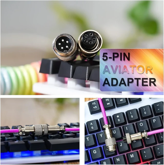 Alt view image 5 of 6 - Pro Custom Coiled USB C Cable for Gaming Keyboard, Double-Sleeved Mechanical Keyboard Cable with Detachable Metal Aviator, 1.5M USB-C to USB-A, Classic Black Color