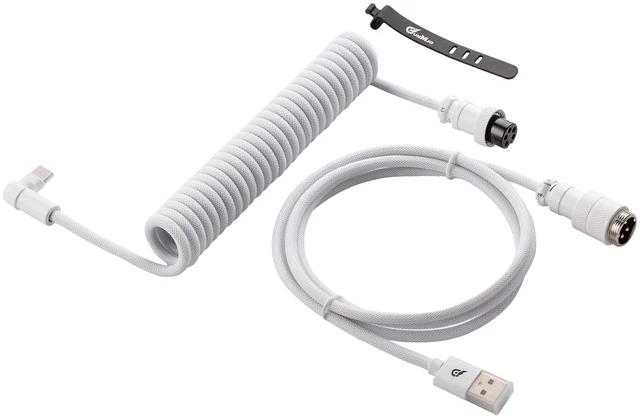 Main image of Pro Custom Braided Coiled Aviator USB-C to USB-A Cable, White | 4.9 ft Keyboard Cable with 5-Pin Detachable Metal Connector