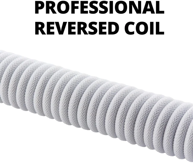 Alt view image 2 of 6 - Pro Custom Braided Coiled Aviator USB-C to USB-A Cable, White | 4.9 ft Keyboard Cable with 5-Pin Detachable Metal Connector