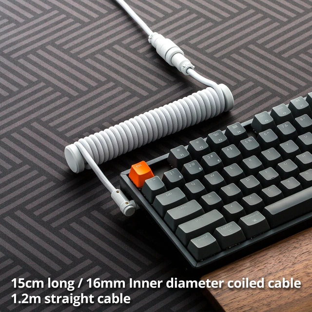 Alt view image 5 of 6 - Pro Custom Braided Coiled Aviator USB-C to USB-A Cable, White | 4.9 ft Keyboard Cable with 5-Pin Detachable Metal Connector