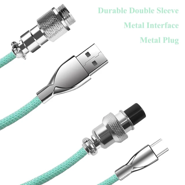 Alt view image 2 of 7 - Coiled Keyboard Cable: 1.5M USB-C to USB-A Braided Cord with Detachable Aviator Connector, Durable & Tangle-Free for Custom & Mechanical Gaming Keyboards (Green)