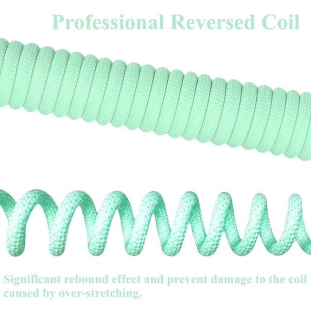 Alt view image 4 of 7 - Coiled Keyboard Cable: 1.5M USB-C to USB-A Braided Cord with Detachable Aviator Connector, Durable & Tangle-Free for Custom & Mechanical Gaming Keyboards (Green)