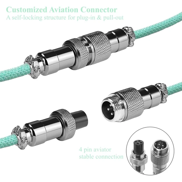 Alt view image 3 of 7 - Coiled Keyboard Cable: 1.5M USB-C to USB-A Braided Cord with Detachable Aviator Connector, Durable & Tangle-Free for Custom & Mechanical Gaming Keyboards (Green)