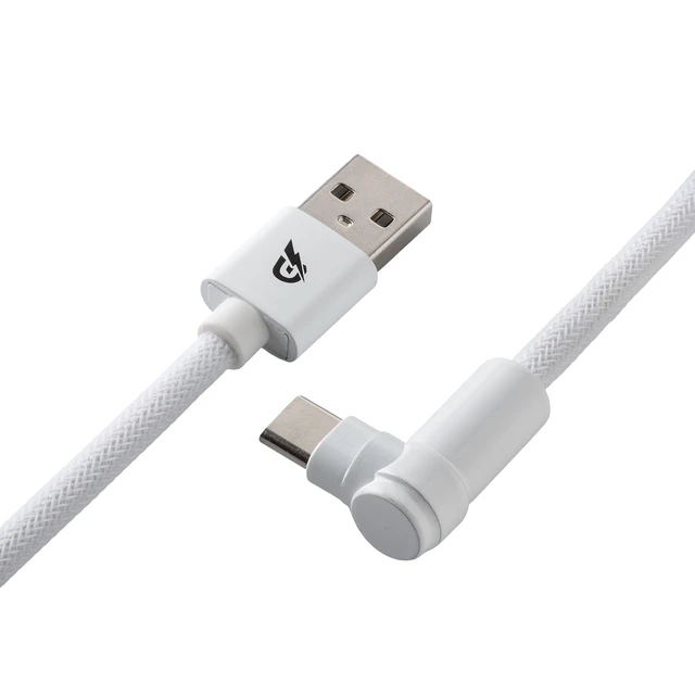 Alt view image 4 of 6 - Pro Custom Braided Coiled Aviator USB-C to USB-A Cable, White | 4.9 ft Keyboard Cable with 5-Pin Detachable Metal Connector