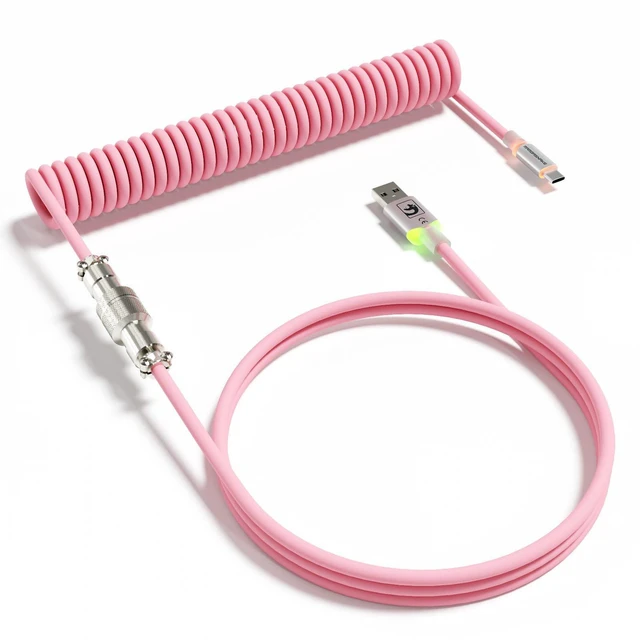 Main image of C01 Ultra RGB Coiled Keyboard Cable,Pro Custom USB-C Aviator Cable for Gaming Keyboards,Stable Dual-Sleeved Design,2m Type-C to USB-A Hyper-Speed,Detachable Metal Aviator for PC Gamer,Pink