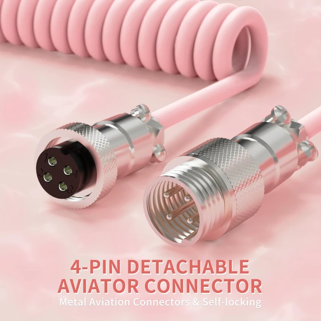 Alt view image 4 of 7 - C01 Ultra RGB Coiled Keyboard Cable,Pro Custom USB-C Aviator Cable for Gaming Keyboards,Stable Dual-Sleeved Design,2m Type-C to USB-A Hyper-Speed,Detachable Metal Aviator for PC Gamer,Pink