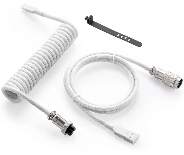 Main image of Pro Custom Coiled USB C Cable for Gaming Keyboard, Double-Sleeved Mechanical Keyboard Cable with Detachable Metal Aviator, 1.5M USB-C to USB-A (White)