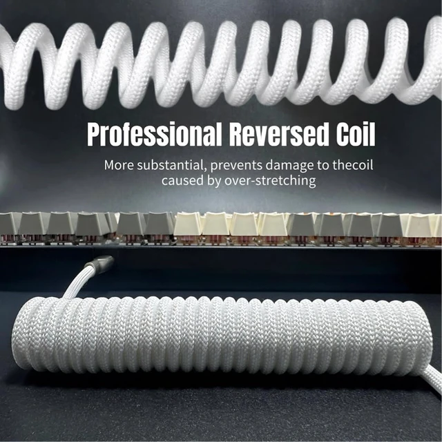 Alt view image 4 of 6 - Pro Custom Coiled USB C Cable for Gaming Keyboard, Double-Sleeved Mechanical Keyboard Cable with Detachable Metal Aviator, 1.5M USB-C to USB-A (White)