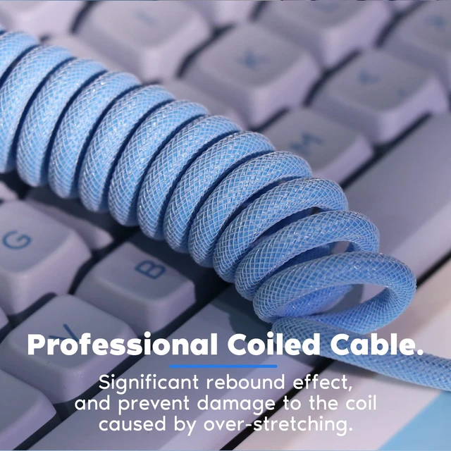 Alt view image 4 of 7 - Mix 1.8m Coiled Type-C to USB A TPU Mechanical Keyboard Space Cable with Detachable Aviator Connector for Gaming Keyboard and Cellphone(Peacock Blue)