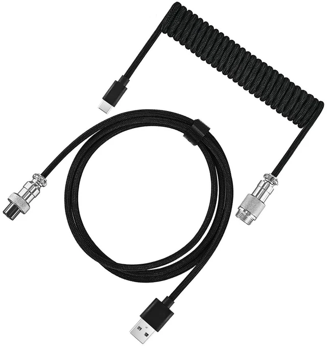 Main image of Type C Mechanical Keyboard Coiled Cable USB Mechanical Keyboard Aviator Desktop Computer Aviation Connector Cord USB C to USB A 1.5M