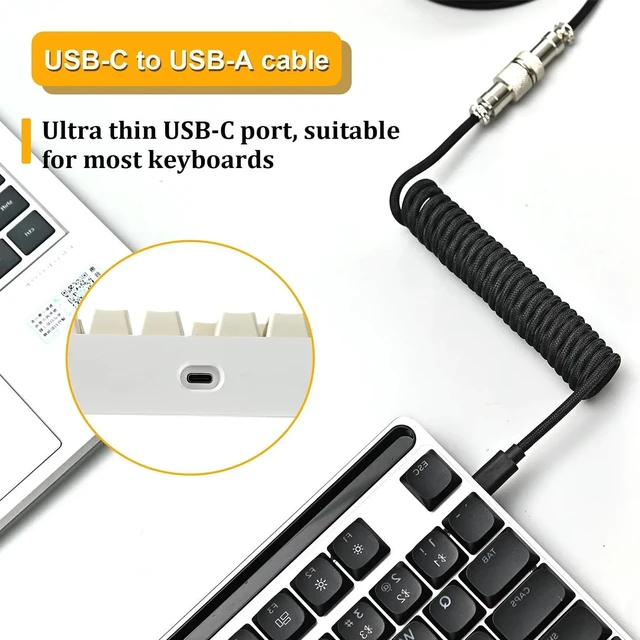 Alt view image 3 of 7 - Type C Mechanical Keyboard Coiled Cable USB Mechanical Keyboard Aviator Desktop Computer Aviation Connector Cord USB C to USB A 1.5M