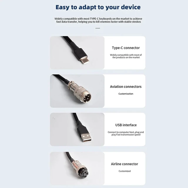 Alt view image 5 of 7 - Type C Mechanical Keyboard Coiled Cable USB Mechanical Keyboard Aviator Desktop Computer Aviation Connector Cord USB C to USB A 1.5M